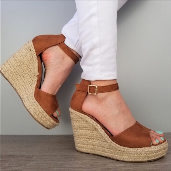 Tan Suede Espadrille Wedge Heel Sandals - Picture 2 of 4